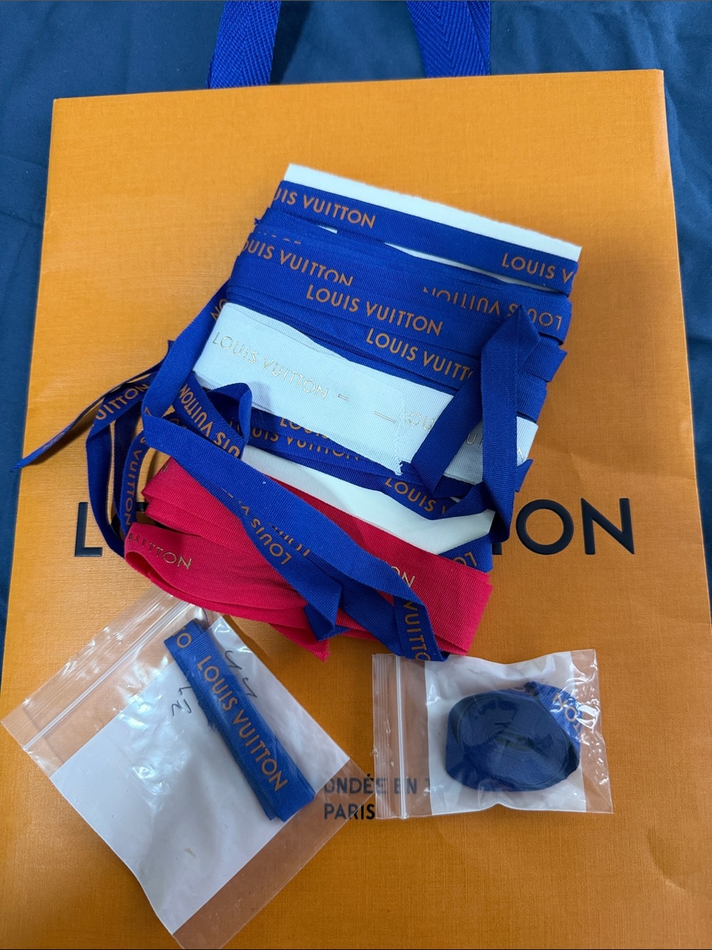 Authentic Louis Vuitton Blue, Red & White Branded Ribbon